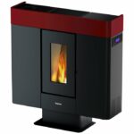 FREEPOINT Pelletofen Moon, 10 kw, WiFi-fähig – schwarz/bordeauxrot